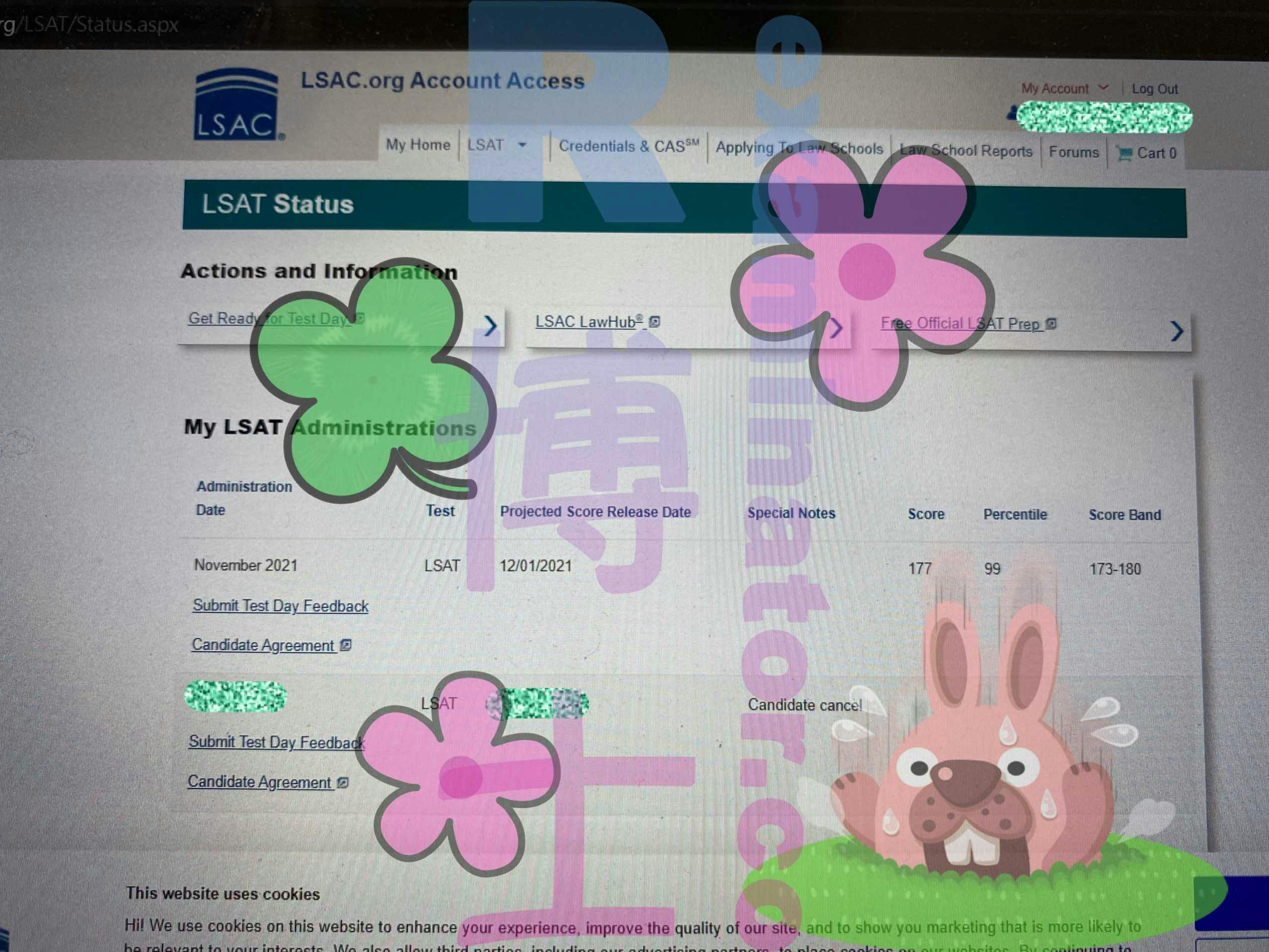 177 on the LSAT despite connection issues during the test!